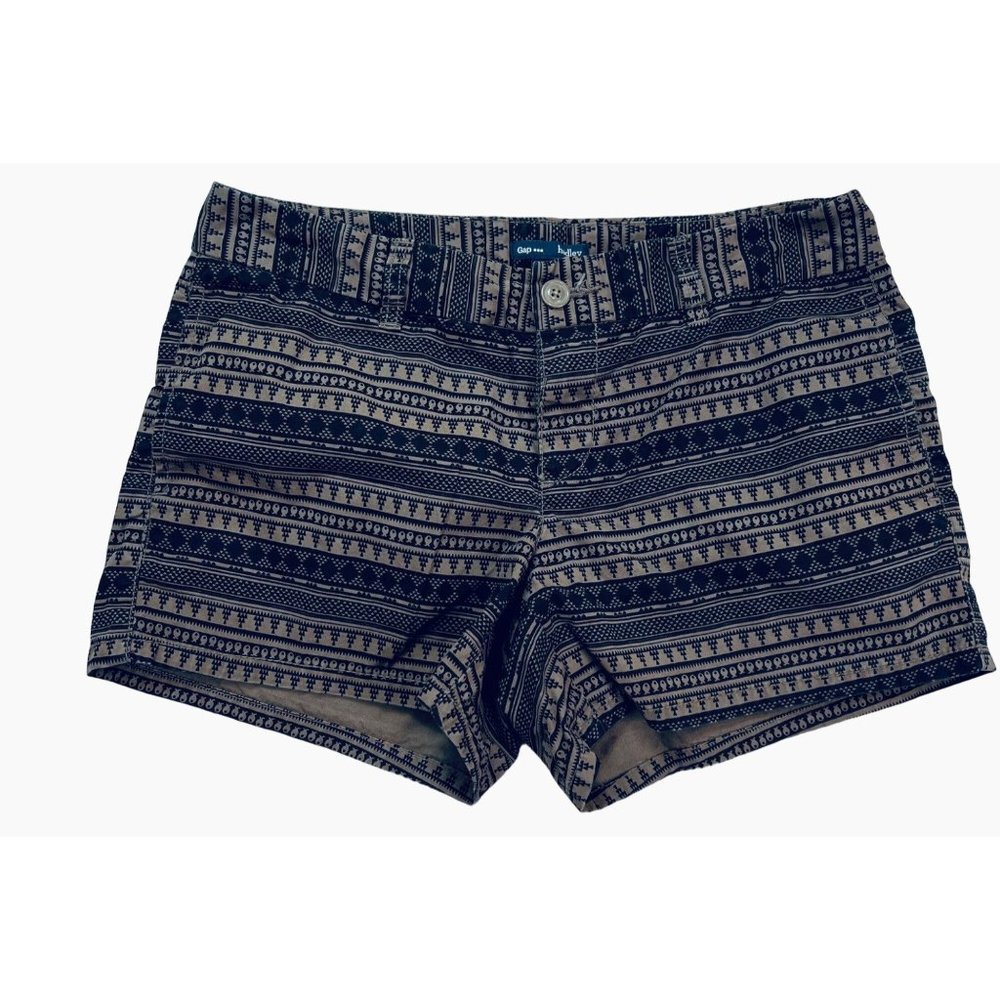 Gap Hadley Blue Tan Twill Fish Geometric Shorts Women Size 6